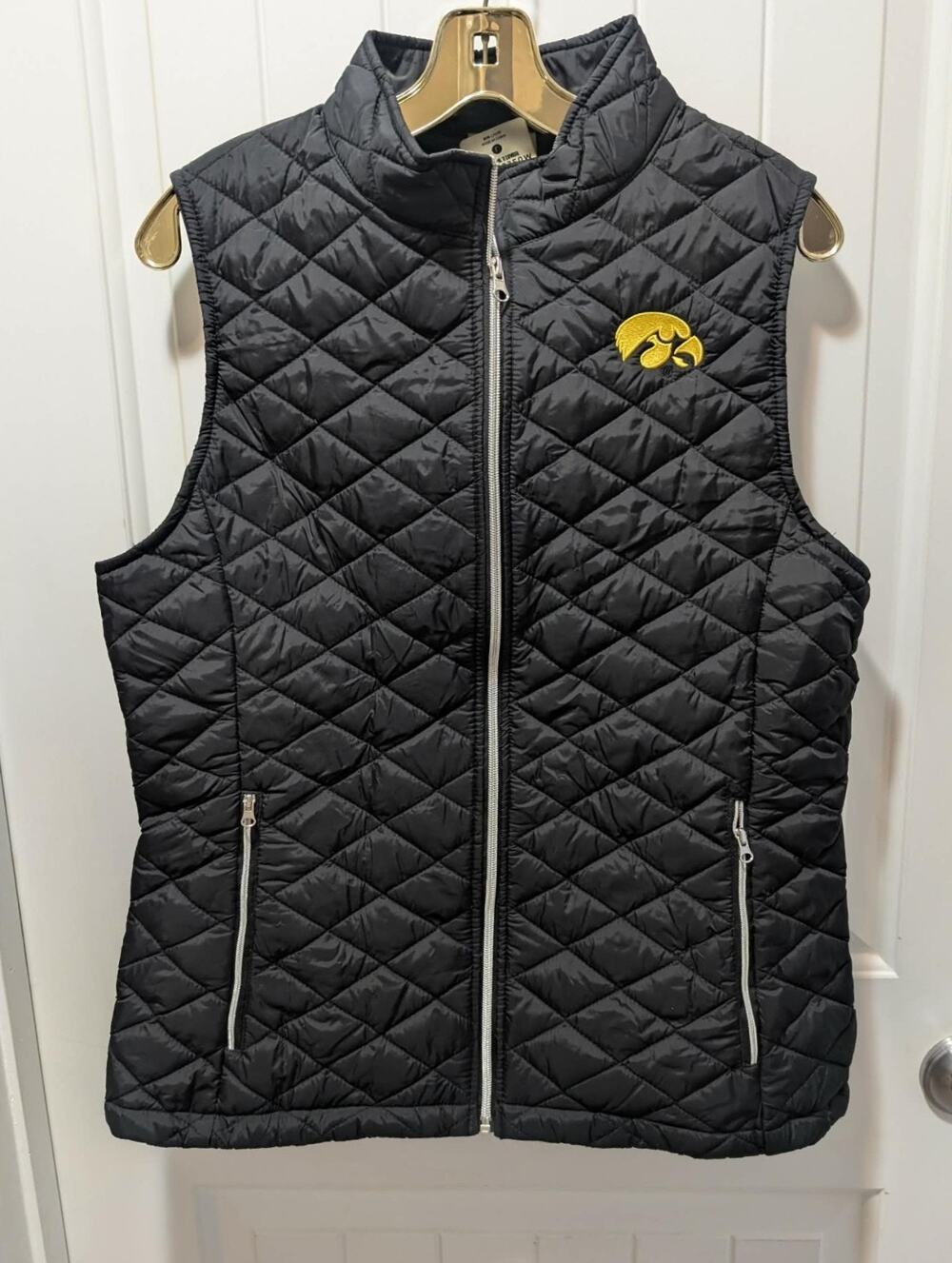 NCAA Iowa Hawkeyes Black Rainer Puffer Vest Women's L Colosseum GameDay